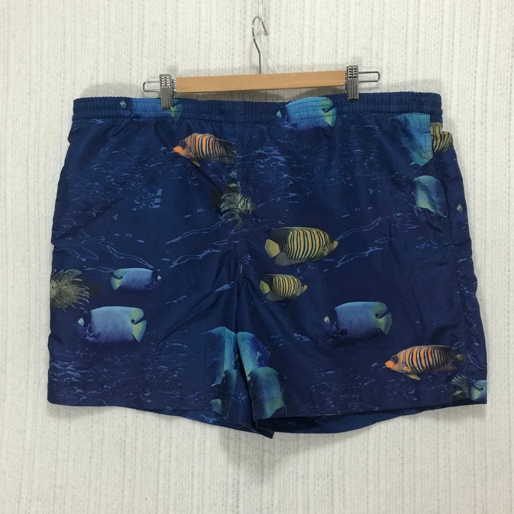 Nautica Mens Blue Tropical Fish Print Swim Trunks Mesh‎ Lined Large VDR 427 100
